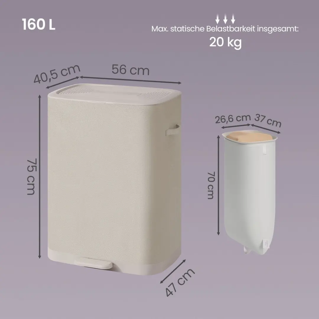 Songmics Wasmand met deksel 2 compartimenten - 56x40,5x75cm - Lichtbeige - afbeelding 3 van 6