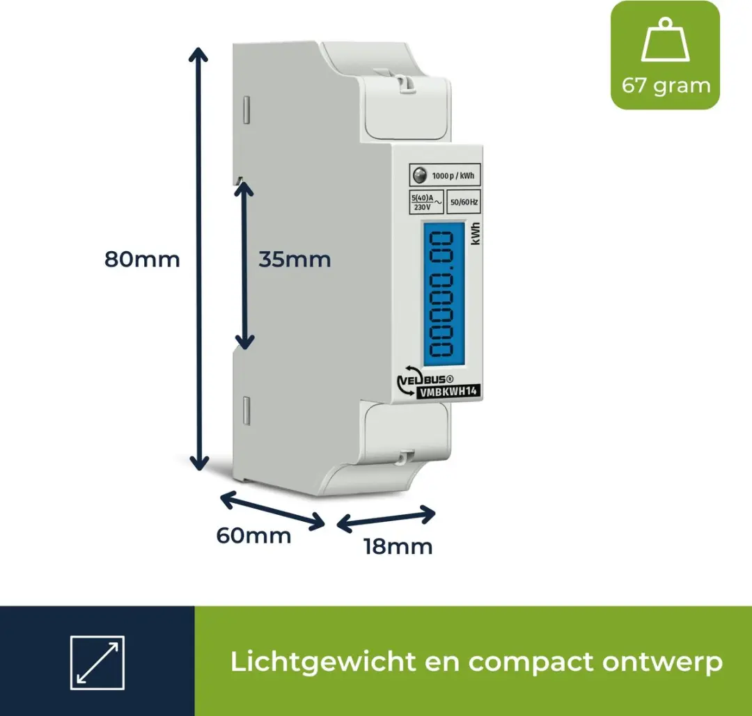 Velleman Professionele kWh-meter DIN-rail 40A - Grijs