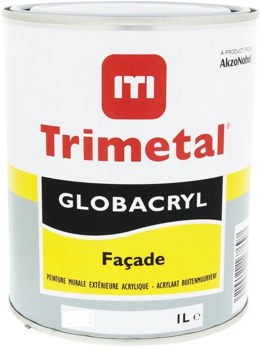 Trimetal Globacryl Façade Watergedragen Zijdeglans Buitenmuurverf 1L - RAL 9016 Verkeerswit
