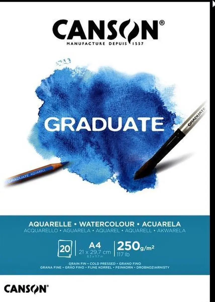 Aquarelpapier canson graduate 20vel 250gr a4 wit