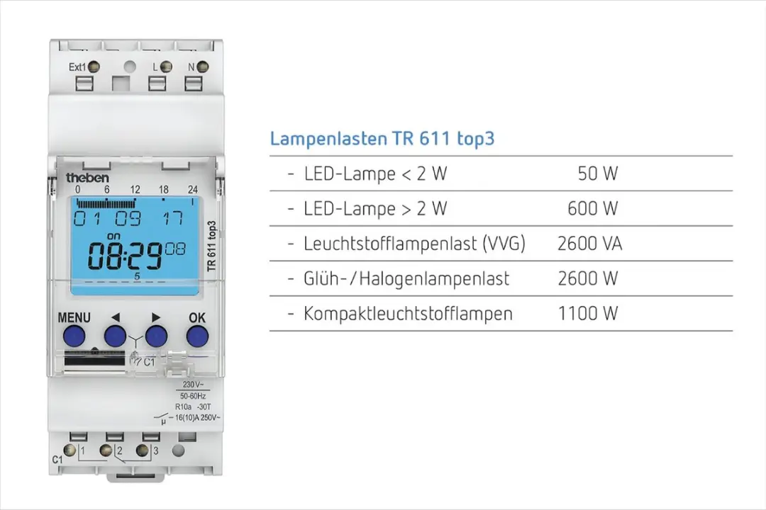 Theben TR 611 Digitale Schakelklok 1-Kanaals - 600W - Wit