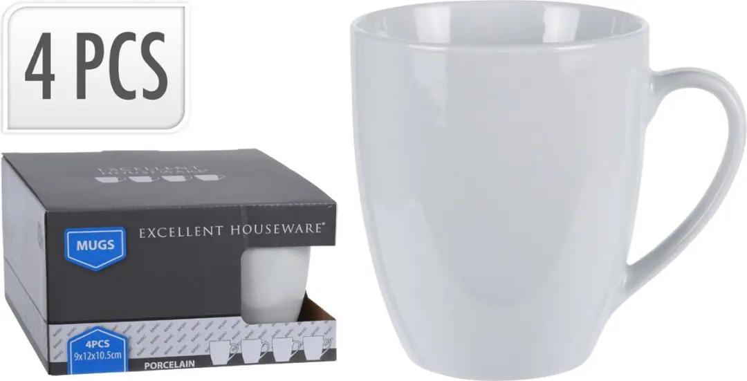 Excellent Houseware Porseleinen Mokken 380ml - 4 Stuks Wit