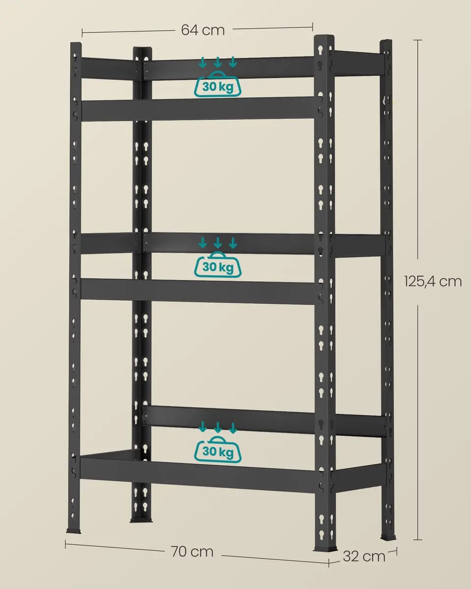 Songmics Stellingkast 3 Lagen - Max 90 kg - Zwart - afbeelding 2 van 6