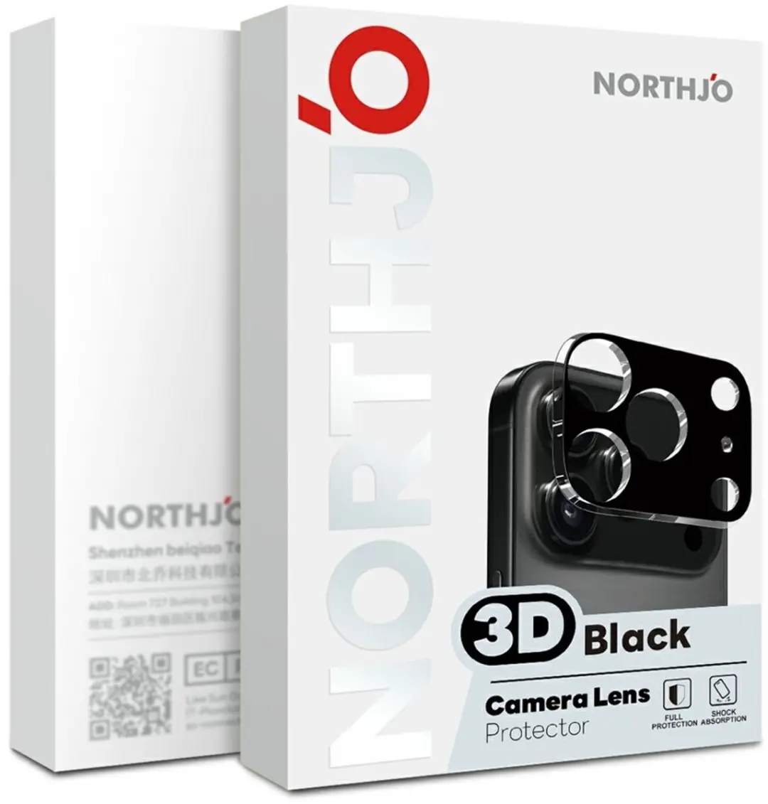 NORTHJO Full Cover Camera Glas 8721389807159 - 2 Stuks - Zwart