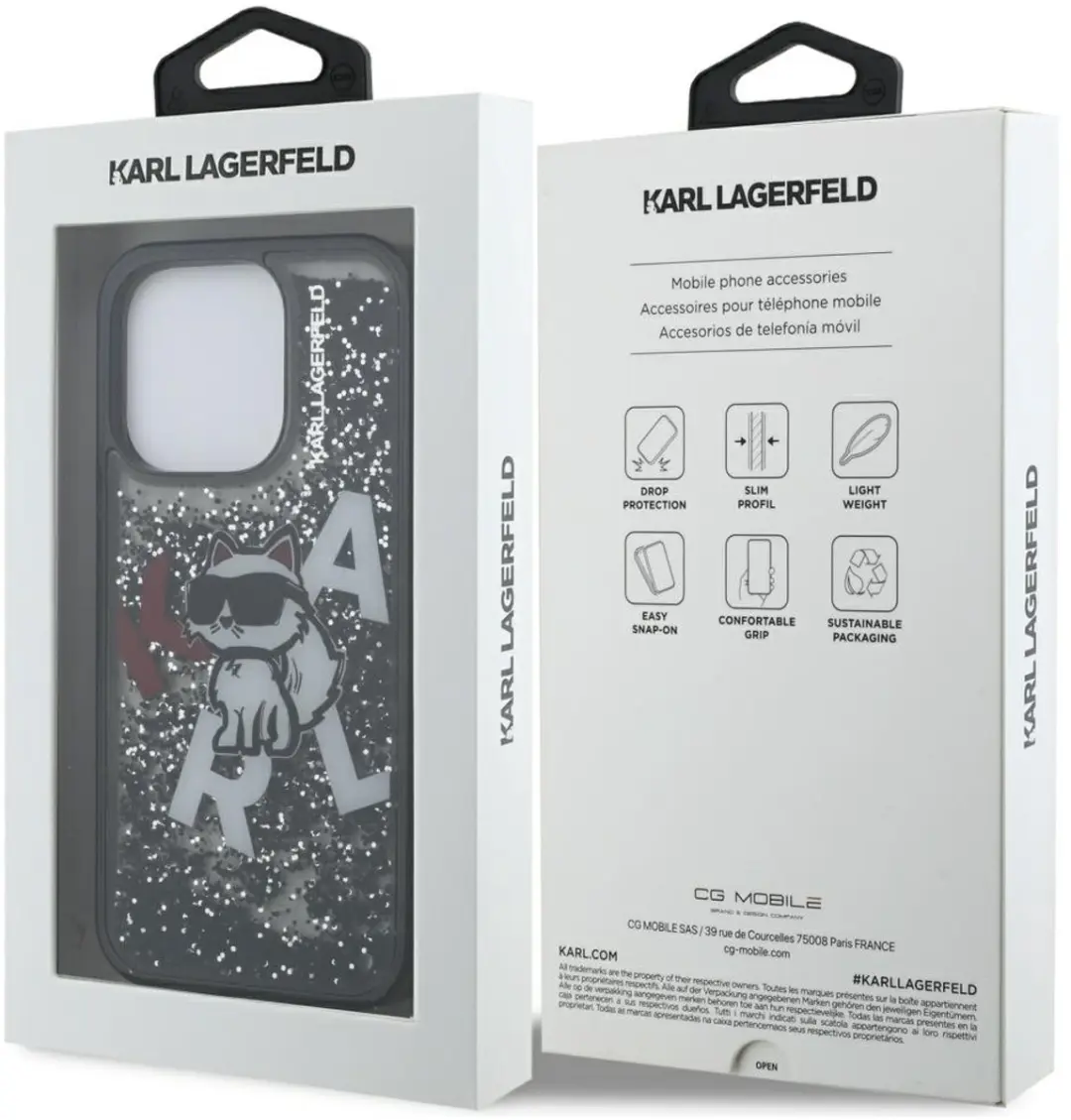Karl Lagerfeld Choupette Glitter Hoesje iPhone 16 Pro - Transparent