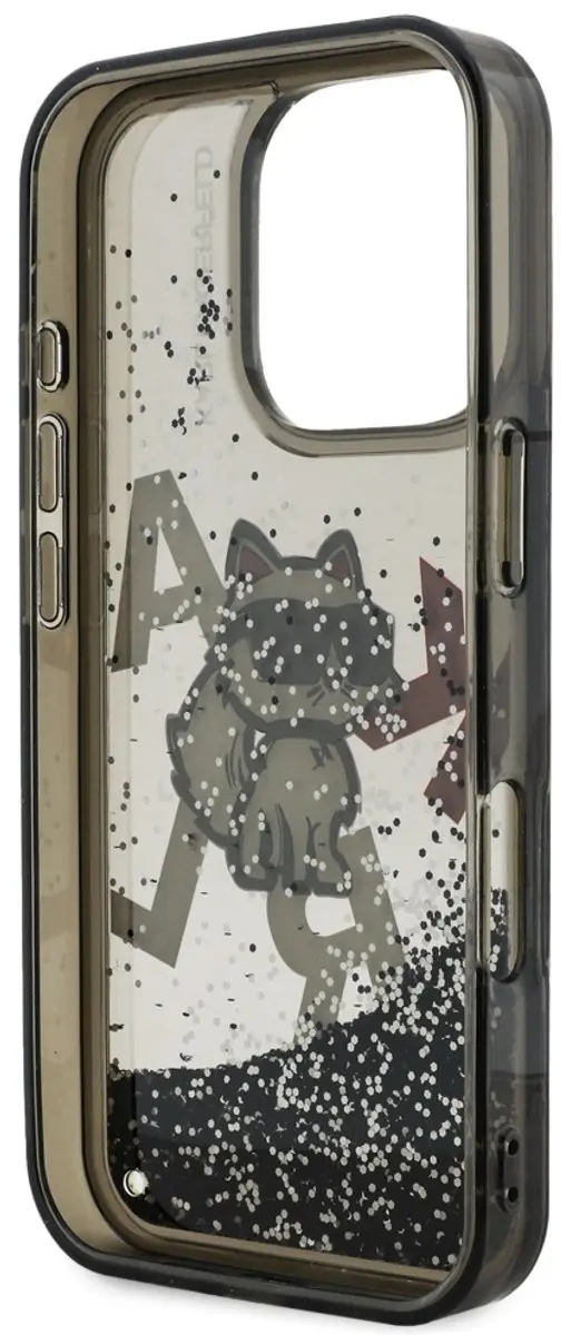Karl Lagerfeld Choupette Glitter Hoesje iPhone 16 Pro - Transparent