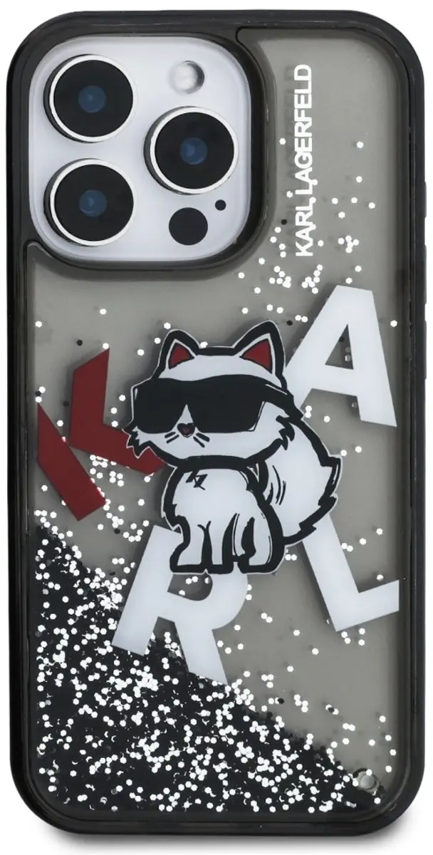 Karl Lagerfeld Choupette Glitter Hoesje iPhone 16 Pro - Transparent