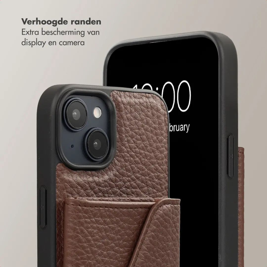 Selencia Koordhoes iPhone 13/14 - 3 Pasjes - Donkerbruin