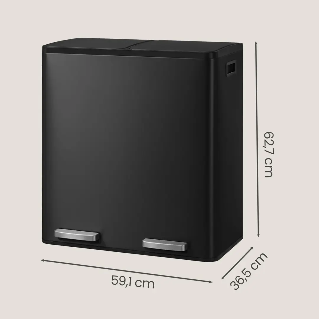 Songmics Pedaalemmer 2x30L Afvalbak - 60L - Zwart - afbeelding 3 van 6