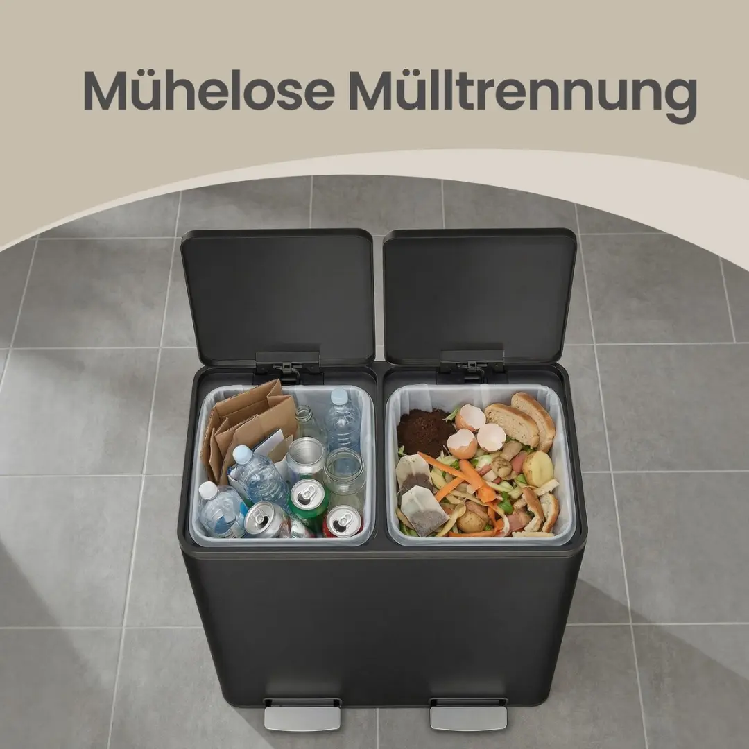 Songmics Pedaalemmer 2x30L Afvalbak - 60L - Zwart - afbeelding 6 van 6