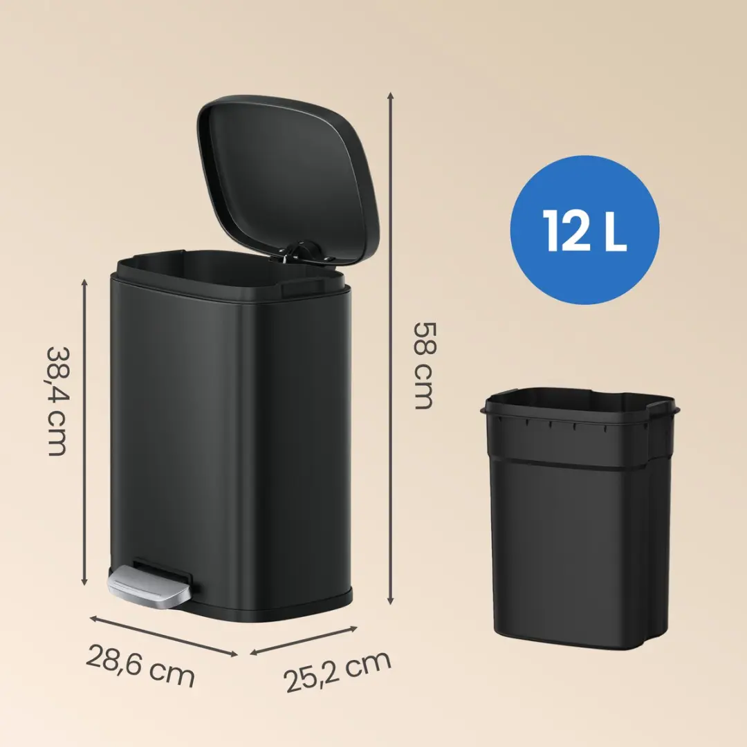 Songmics Pedaalemmer 12L - Staal - Zwart - afbeelding 3 van 6