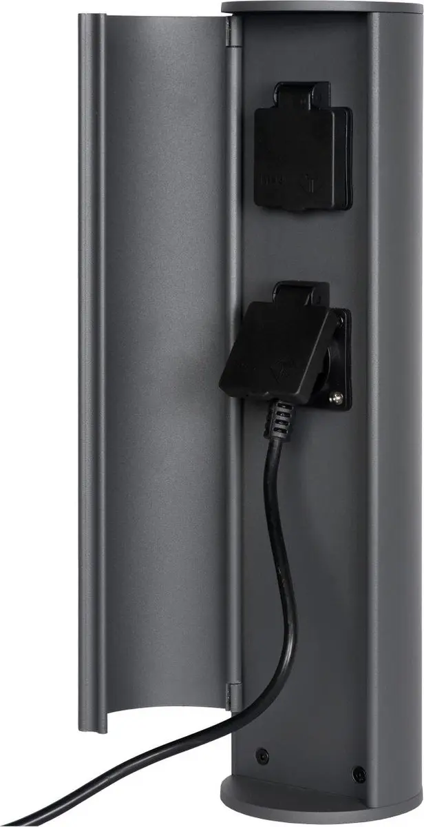 Lucide Powerpoint Buitenstopcontact Zuil Antraciet - 2x Type E - IP44
