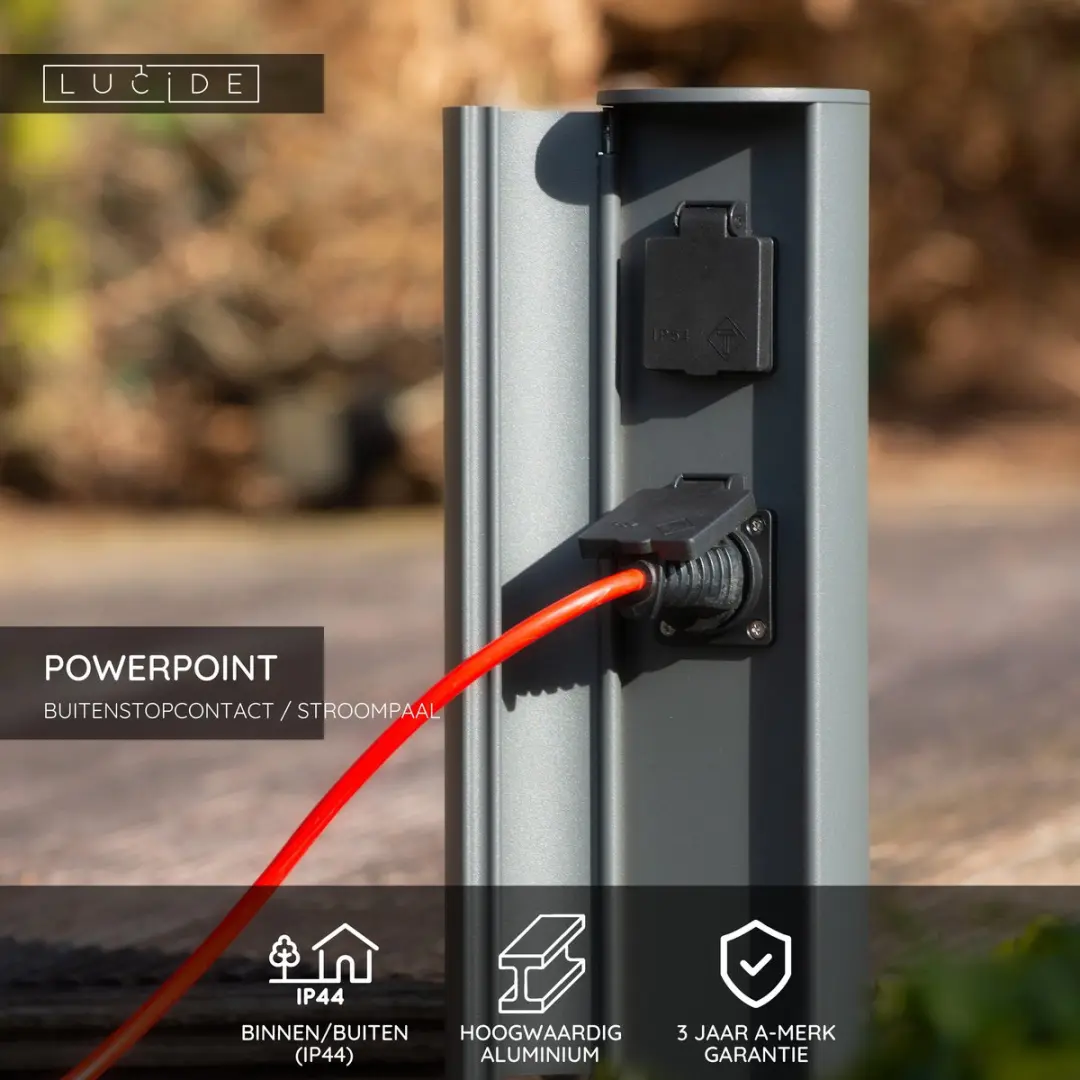 Lucide Powerpoint Buitenstopcontact Zuil Antraciet - 2x Type E - IP44