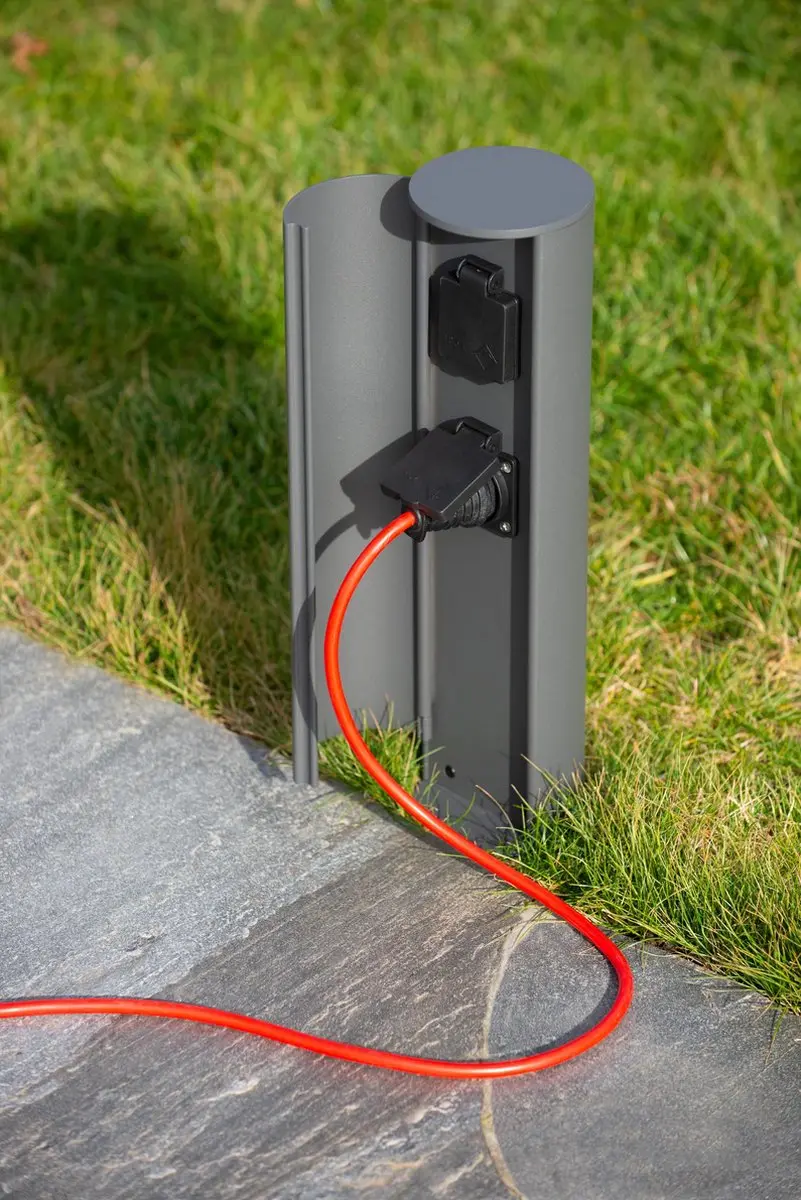Lucide Powerpoint Buitenstopcontact Zuil Antraciet - 2x Type E - IP44 - afbeelding 6 van 6