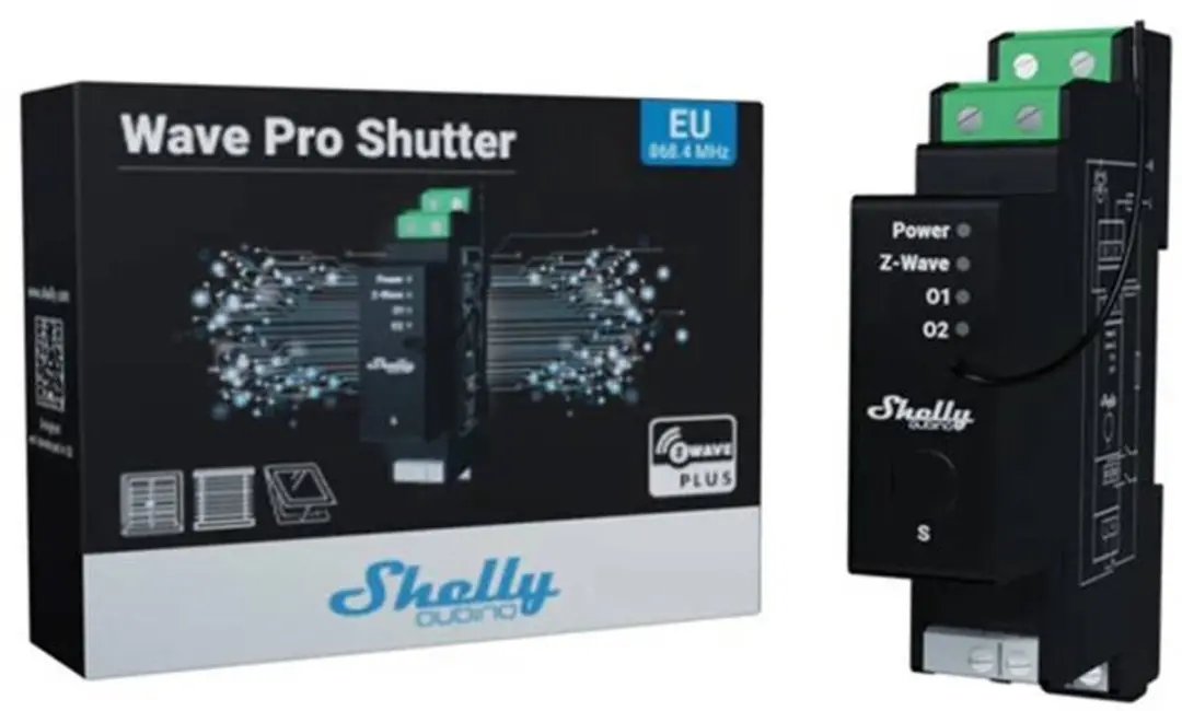 Shelly Wave PRO Shutter Z-Wave DIN-railrelais - Zwart