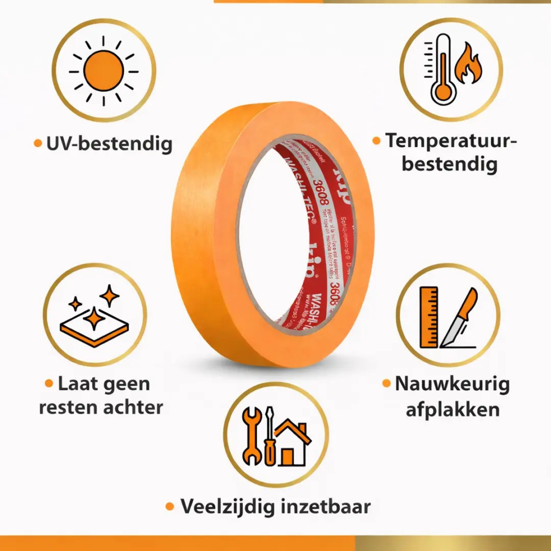 Kip 3608 Washi Tape Oranje 48mm
