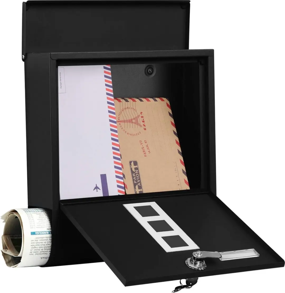 Songmics Wandbrievenbus met slot 10x30,7x33,8cm - Zwart