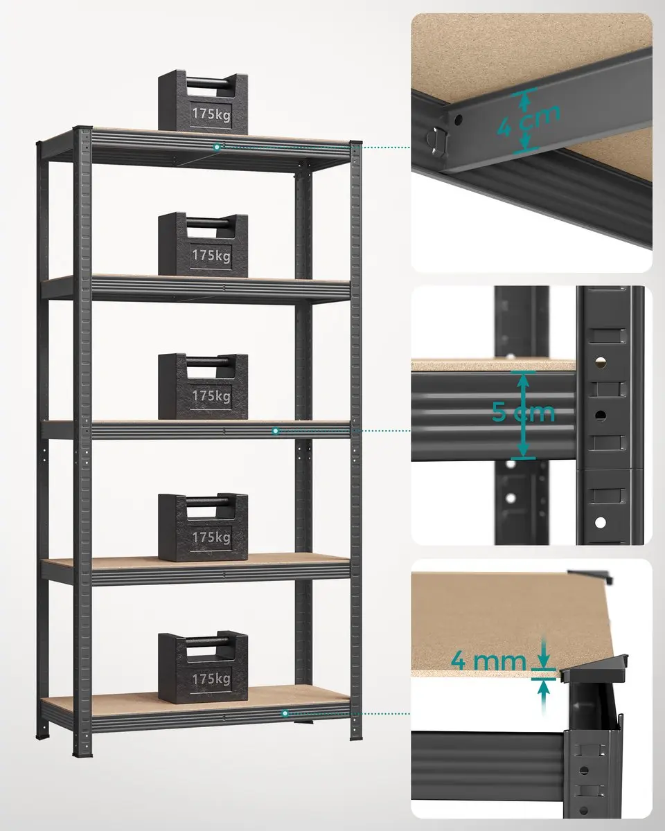 Songmics Stellingkast Opbergrek - 875 kg Draagvermogen - Grijs