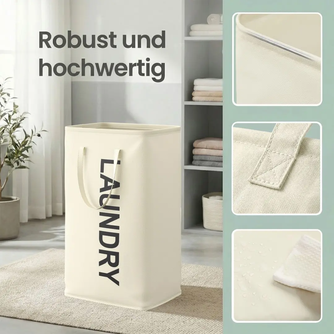 Songmics Opvouwbare Wasmand 80L - 40x30x68cm Wit - afbeelding 6 van 6