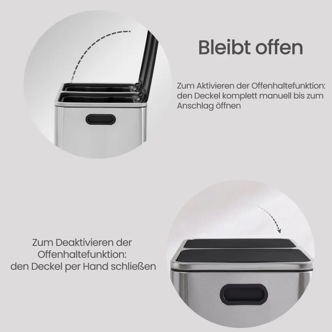 Songmics Prullenbak 80L 2 Compartimenten - 64,5x40,4x63,5cm - Zilver-zwart - afbeelding 6 van 6