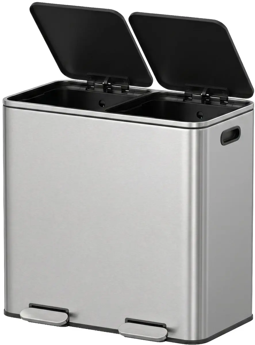 Songmics Prullenbak 80L 2 Compartimenten - 64,5x40,4x63,5cm - Zilver-zwart