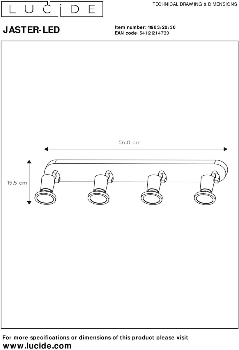 Lucide JASTER-LED Plafondspot GU10 4x5W 2700K - Zwart