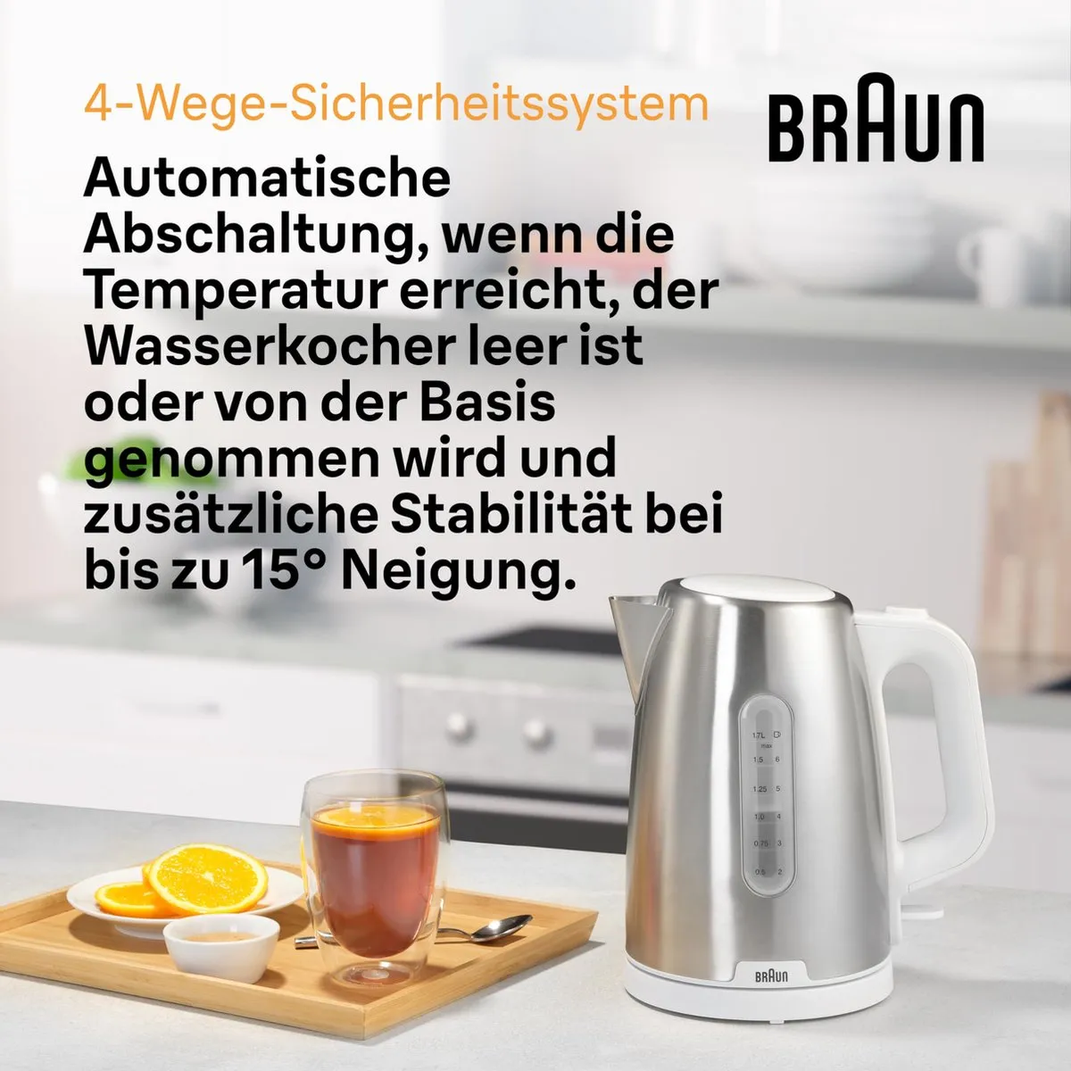 Braun WK 1500 Waterkoker 1,7L - 2200W - Roestvrijstaal/Wit - afbeelding 6 van 6