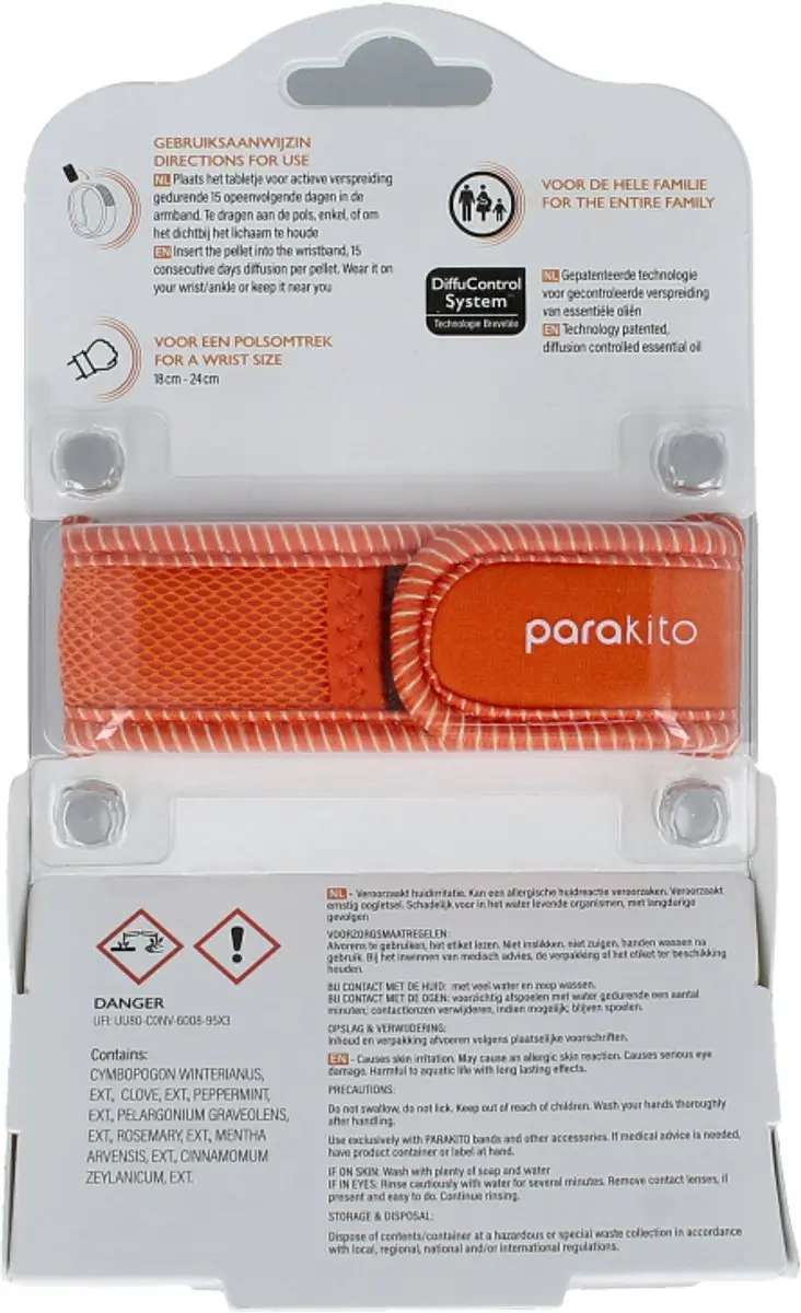 Parakito Anti-Muggen Armband Volwassenen - Orange - Navulbaar