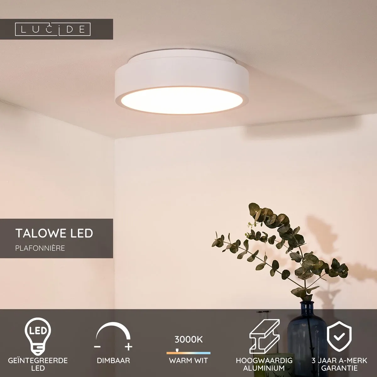 Lucide TALOWE LED Plafondlamp Ø30cm - 20W 3000K - Wit