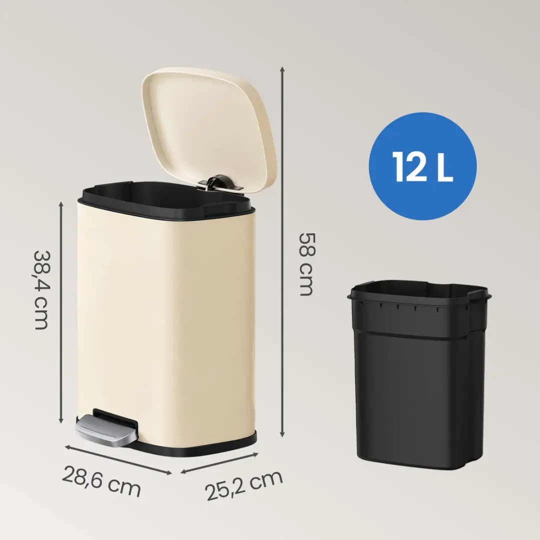 Songmics Pedaalemmer 12L - Beige - afbeelding 3 van 6
