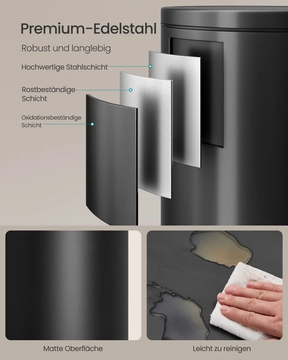 Songmics Ronde Afvalbak 30L - Pedaal - Inktzwart - afbeelding 3 van 6