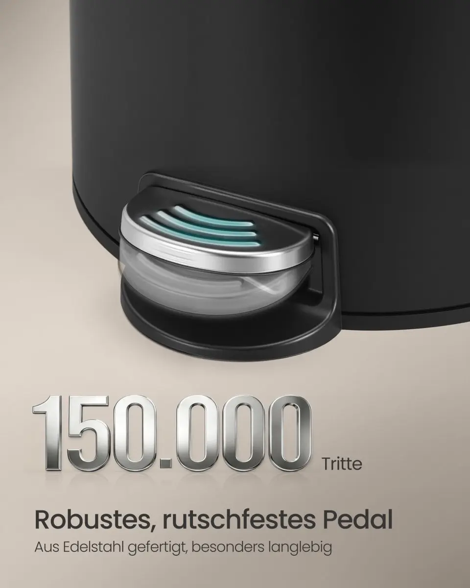 Songmics Ronde Afvalbak 30L - Pedaal - Inktzwart - afbeelding 4 van 6