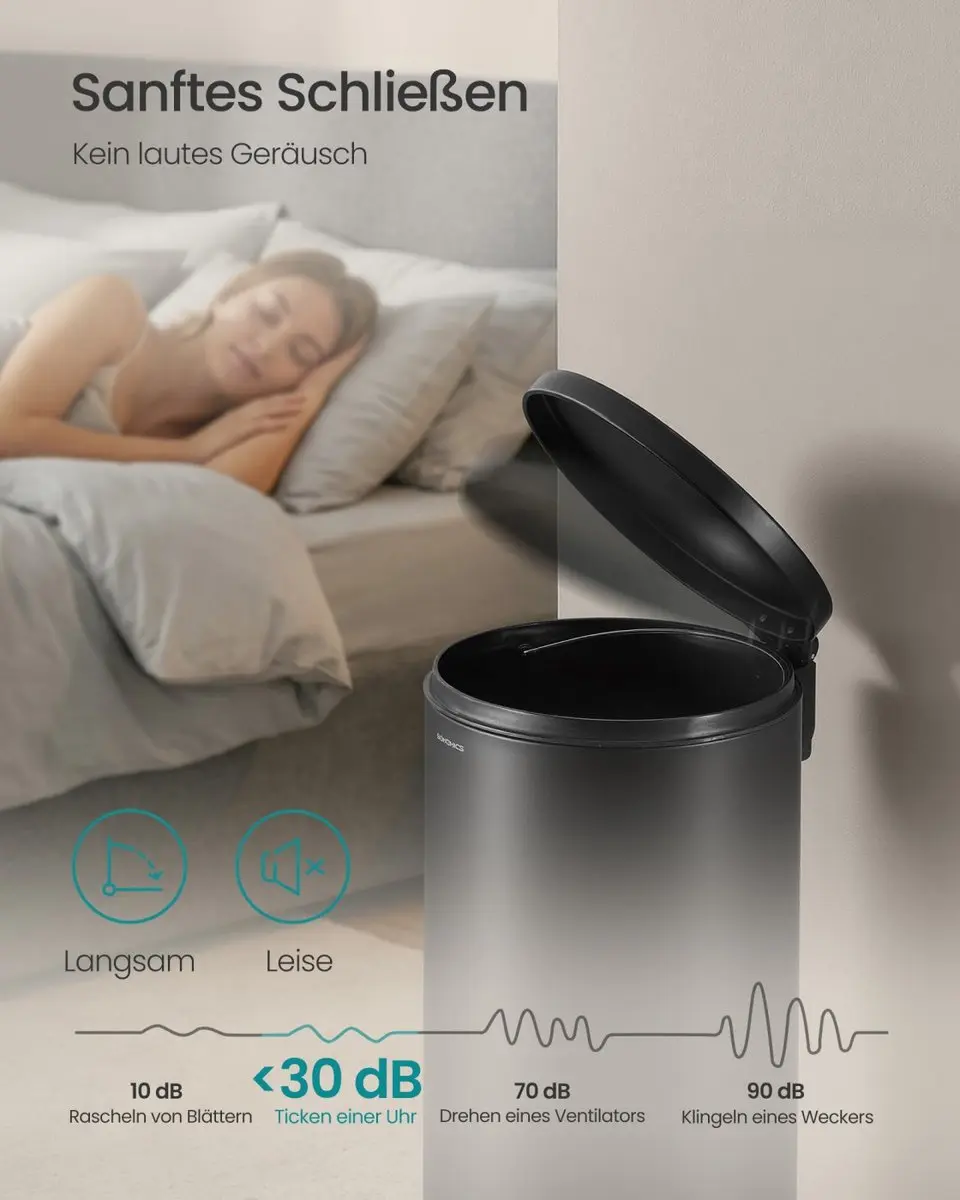 Songmics Ronde Afvalbak 30L - Pedaal - Inktzwart - afbeelding 6 van 6