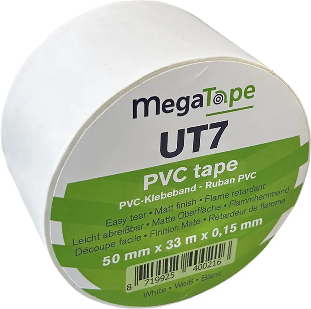 Kortpack Megatape UT7 PVC Isolatietape 50mm x 33m - Wit - 3 Rollen