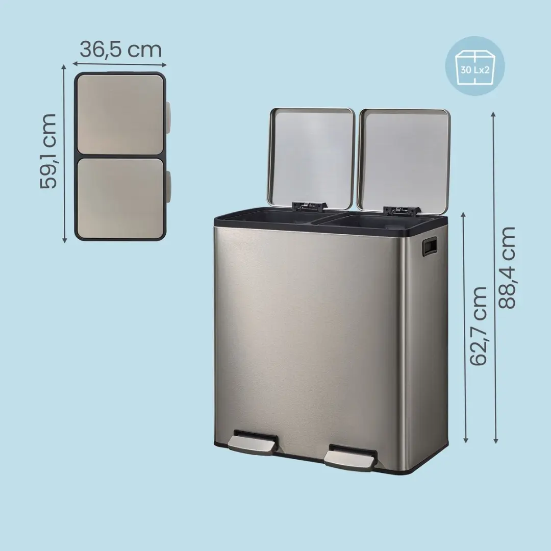 Songmics Pedaalemmer 2x30L - 60L - Zilver
