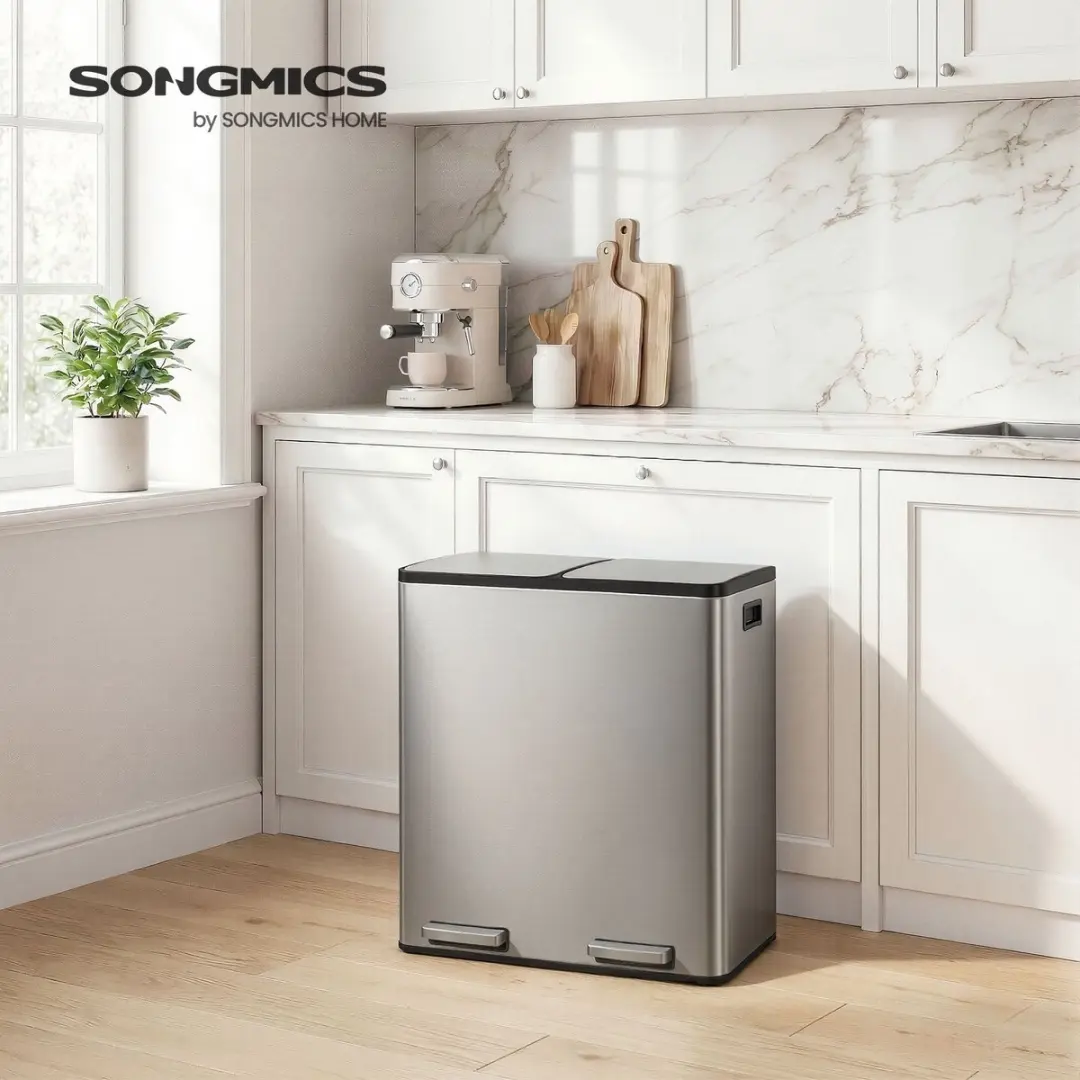 Songmics Pedaalemmer 2x30L - 60L - Zilver