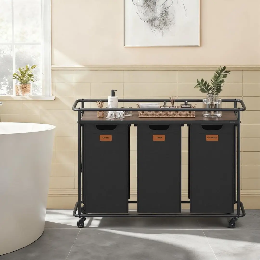 Songmics Wasmand 3 Compartimenten 150L - 104x33x79,5cm - Zwartbruin