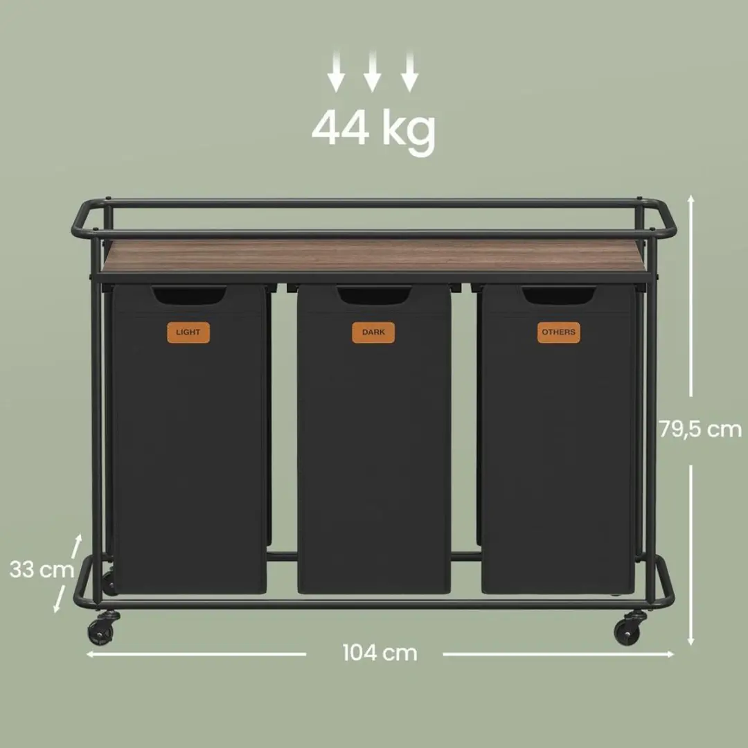 Songmics Wasmand 3 Compartimenten 150L - 104x33x79,5cm - Zwartbruin