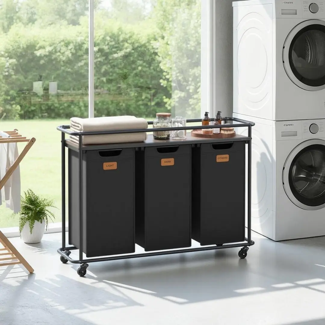 Songmics Wasmand 3 Compartimenten 150L - 104x33x79,5cm - Zwartbruin
