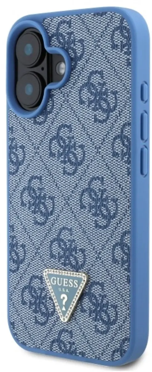 Guess iPhone 16 Lederen Hoesje - Blauw - Metal Logo