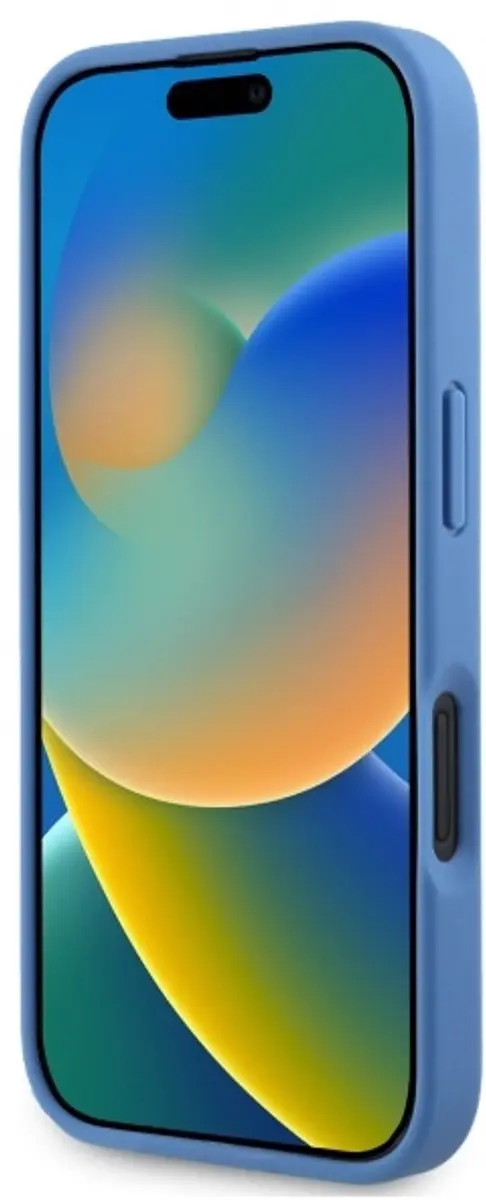 Guess iPhone 16 Lederen Hoesje - Blauw - Metal Logo