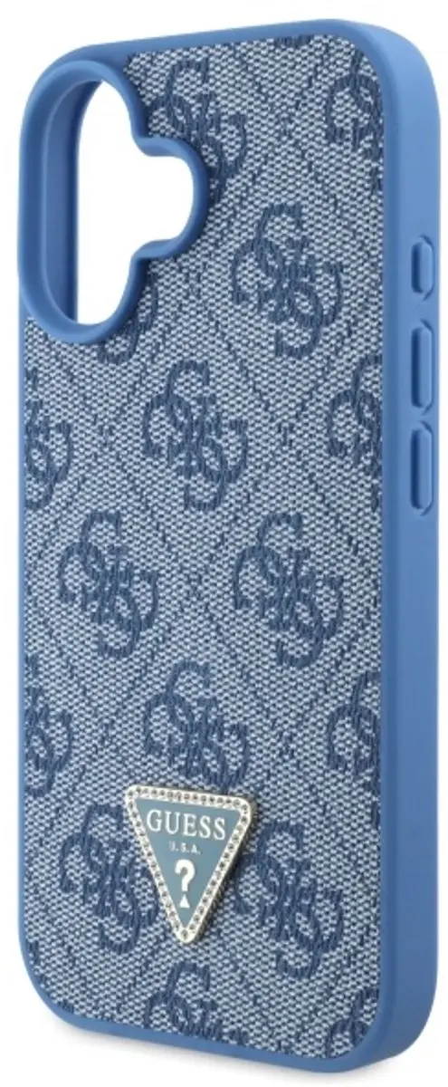 Guess iPhone 16 Lederen Hoesje - Blauw - Metal Logo