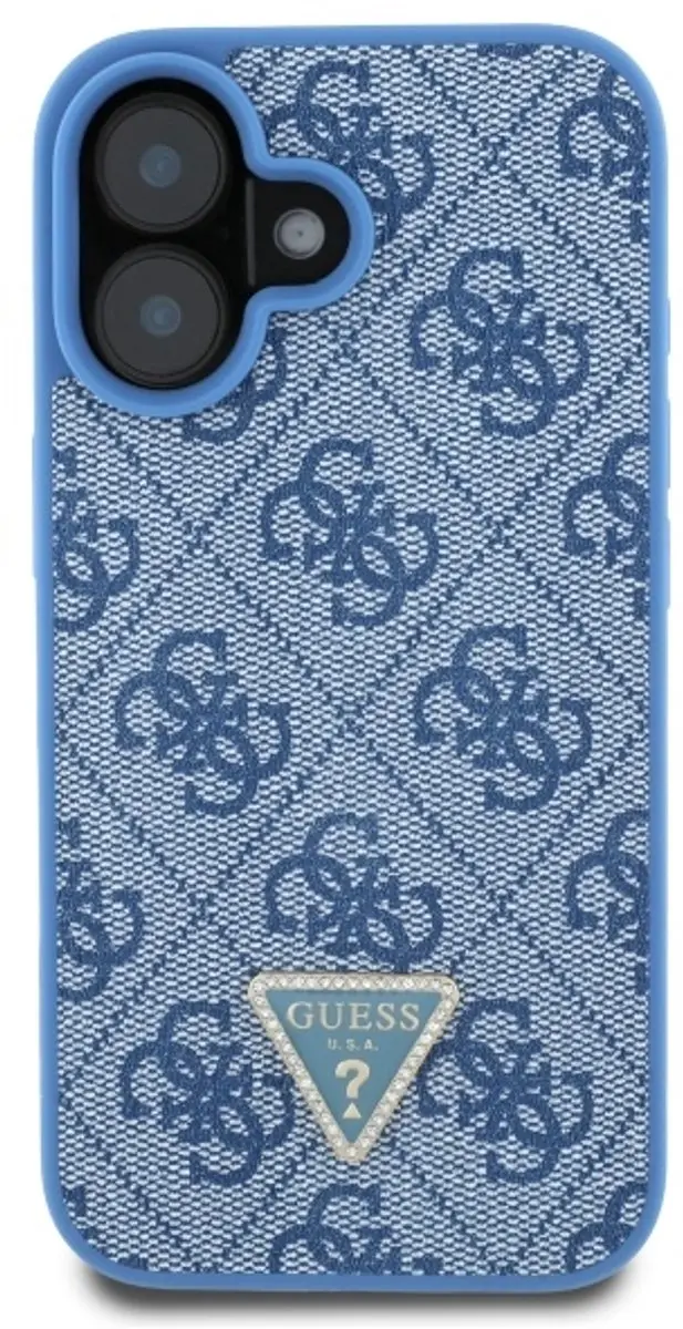 Guess iPhone 16 Lederen Hoesje - Blauw - Metal Logo