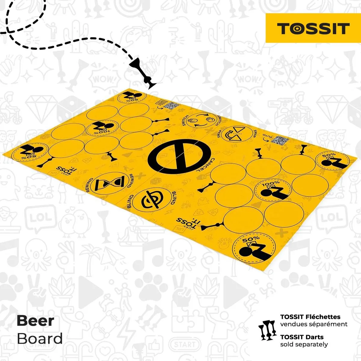 999 Games Tossit Party Board - Darts & Pétanque - 2 Matten 45x50cm - afbeelding 6 van 6
