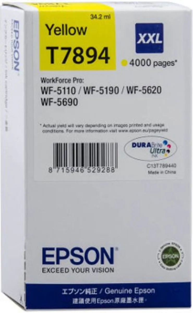 Epson T7894XXL Inktcartridge Geel - 4000 Pagina's