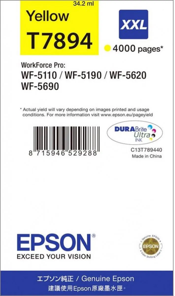 Epson T7894XXL Inktcartridge Geel - 4000 Pagina's