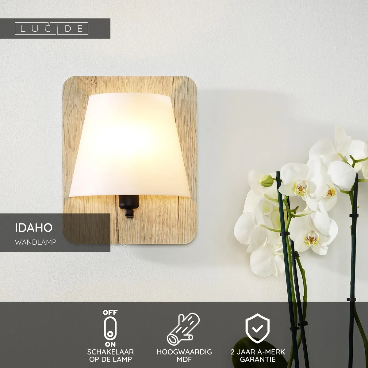 Lucide Idaho Wandlamp E14 - Licht hout
