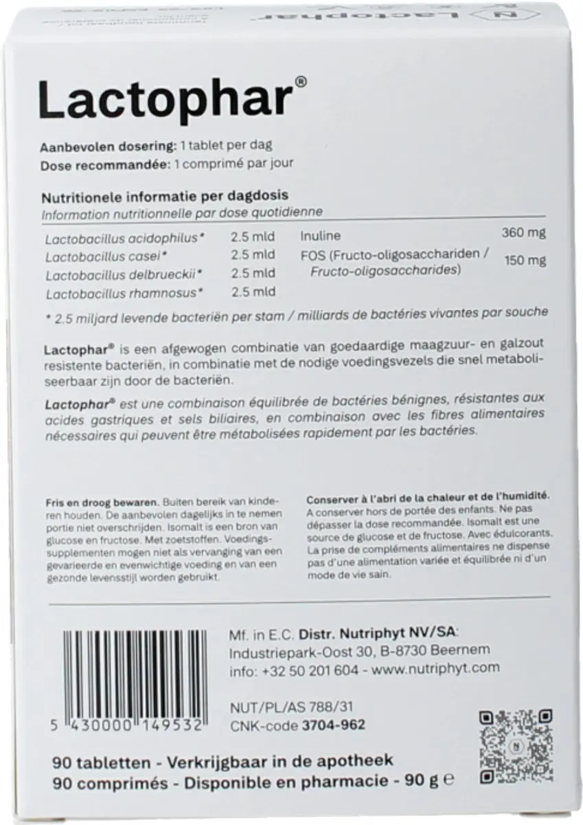 Nutriphyt Lactophar Voedingssupplement 90 tabletten