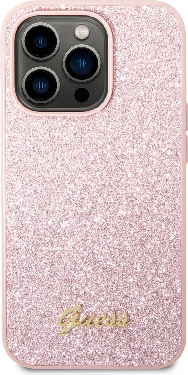 GUESS Hoesje iPhone 14 Pro Max Glitter Script Roze - 3666339065072 - afbeelding 6 van 6
