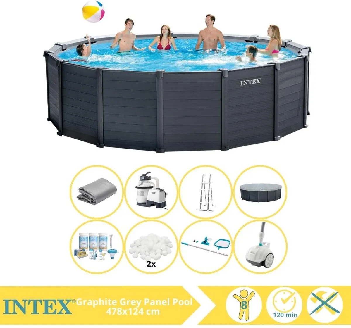 Intex Graphite Gray Panel Zwembad 478x124cm